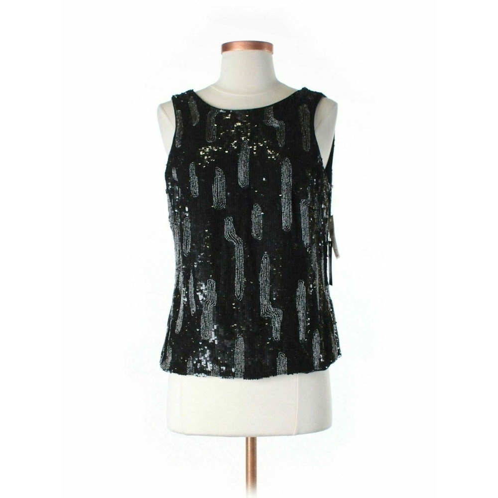 Zenobia Black Sequin Silk Cocktail Evening Tie Back Top 8